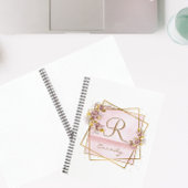 Elegante Roze Gouden Glitter Roos Monogram Notitieboek