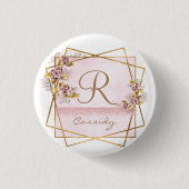Elegante Roze Gouden Glitter Roos Monogram Ronde Button 3,2 Cm (Voorkant)