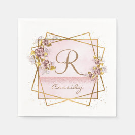 Elegante Roze Gouden Glitter Roos Monogram Servet