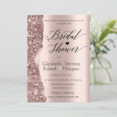 Elegante Roze Gouden Glitter Script Bruidsdouche Kaart (Staand voorkant)