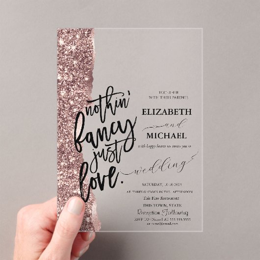 Elegante Roze Gouden Glitter Script Bruiloft Acryl Uitnodigingen (Insitu (Draagbaar))