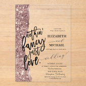 Elegante Roze Gouden Glitter Script Bruiloft Acryl Uitnodigingen (Voorkant)