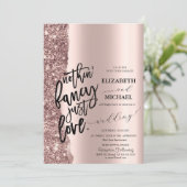 Elegante Roze Gouden Glitter Script Bruiloft Kaart (Staand voorkant)
