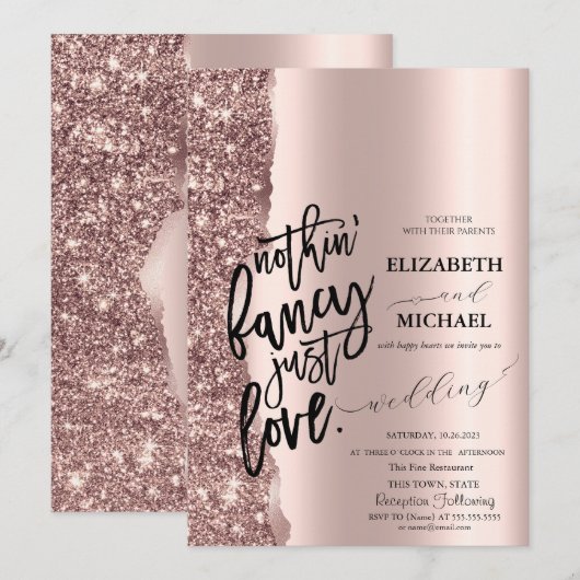 Elegante Roze Gouden Glitter Script Bruiloft Kaart (Voorkant / Achterkant)