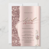 Elegante Roze Gouden Glitter Script Champagne Kaart (Voorkant)