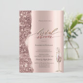 Elegante Roze Gouden Glitter Script Champagne Kaart (Staand voorkant)