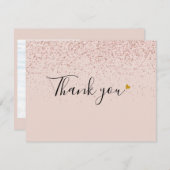 Elegante Roze Gouden Glitter Script Gouden Hart Fo Bedankkaart (Voorkant / Achterkant)