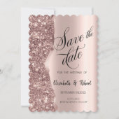 Elegante Roze Gouden Glitter Script Save The Date (Voorkant)