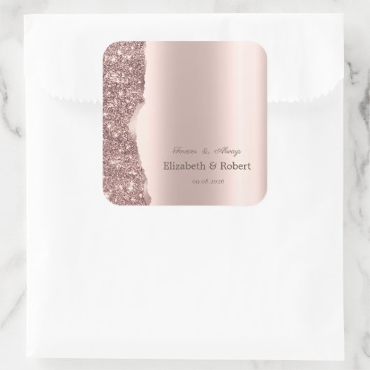 Elegante Roze Gouden Glitter Script Vierkante Sticker (Tas)