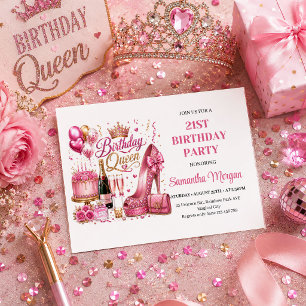 Elegante Roze Gouden Glitter Verjaardags Koningin Kaart