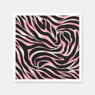 Elegante Roze Gouden Glitter Zebra Zwart Dierenpri Servet
