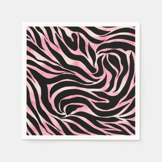Elegante Roze Gouden Glitter Zebra Zwarte Dierenpr Servet (Voorkant)