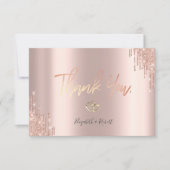 Elegante Roze Gouden Glitterdruppels Gouden Harten Bedankkaart (Voorkant)