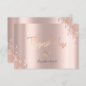 Elegante Roze Gouden Glitterdruppels Gouden Harten Bedankkaart (Voorkant / Achterkant)