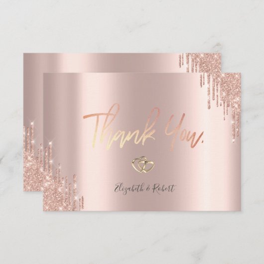 Elegante Roze Gouden Glitterdruppels Gouden Harten Bedankkaart