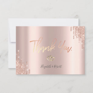 Elegante Roze Gouden Glitterdruppels Gouden Harten Bedankkaart