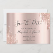 Elegante Roze Gouden Glitterdruppels Save The Date (Voorkant)