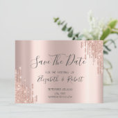Elegante Roze Gouden Glitterdruppels Save The Date (Staand voorkant)