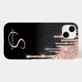 Elegante Roze Gouden Glitterdruppels Zwarte Glitte Case-Mate iPhone Case (Achterkant (horizontaal))