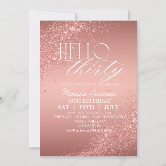 Elegante Roze Gouden Glitters 30e Verjaardagsuitno Kaart (Voorkant)