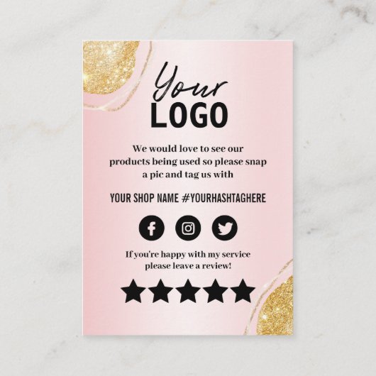 Elegante roze gouden glitters Bedankt kaart Visitekaartje (Achterkant)