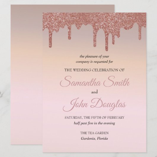 Elegante Roze Gouden Glitters, Perzik en Zwarte Te (Voorkant / Achterkant)