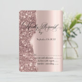 Elegante roze gouden glitterscript RSVP   Kaart (Staand voorkant)
