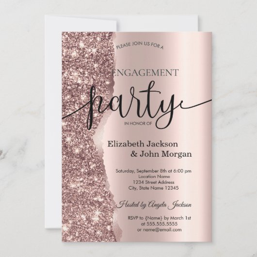 Elegante roze gouden glitterscript verlovings- kaart (Voorkant)
