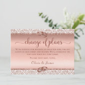 Elegante Roze Gouden Huwelijksplanwijziging Aankondiging (Staand voorkant)