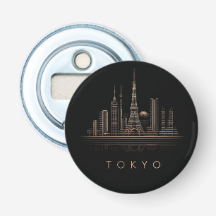 Elegante Roze Gouden Illustratie van de Stadssilho Button Flesopener