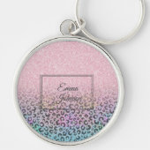 Elegante roze gouden iriserende glinster luipaardp sleutelhanger (Voorkant)