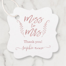 Elegante roze gouden kalligrafie bruidsdouche bedankjes labels
