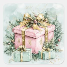 Elegante  roze gouden kerst vierkante sticker
