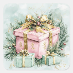 Elegante  roze gouden kerst vierkante sticker