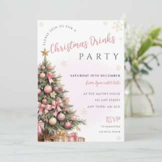 Elegante Roze Gouden Kerstboom Feest Uitnodiging