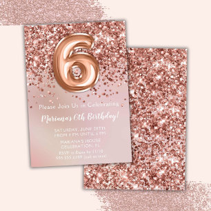 Elegante Roze Gouden Kinderfeestje voor Meisjes 6 Kaart