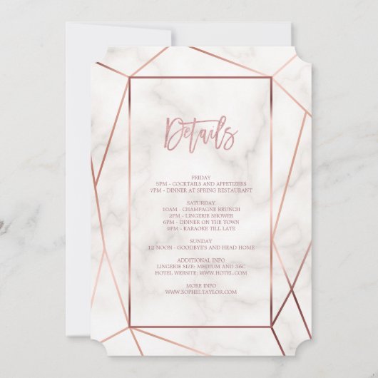 Elegante Roze Gouden Kippen Weekend Bachelorette F Kaart (Achterkant)