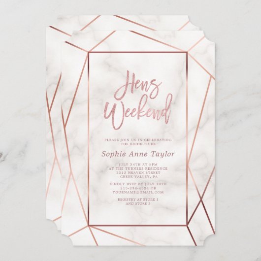 Elegante Roze Gouden Kippen Weekend Bachelorette F Kaart (Voorkant / Achterkant)