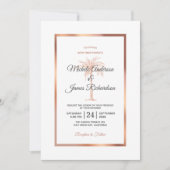 Elegante roze gouden koperen palmboom marmeren bru kaart (Voorkant)