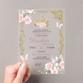 Elegante roze gouden kroon Quinceanera Acryl Uitnodigingen (Insitu (Draagbaar))