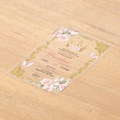 Elegante roze gouden kroon Quinceanera Acryl Uitnodigingen (Laagn)