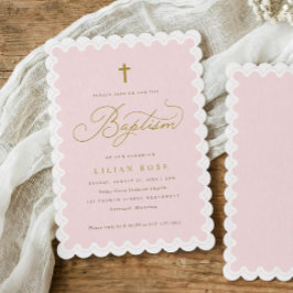 Elegante Roze Gouden Kruis Geschulpte Doop Kaart