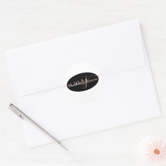 Elegante roze gouden lettering op zwart ronde sticker