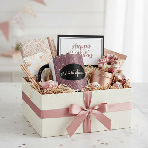 Elegante roze gouden letters op zwart en glitters mok