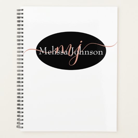 Elegante roze gouden letters op zwart planner (Voorkant)