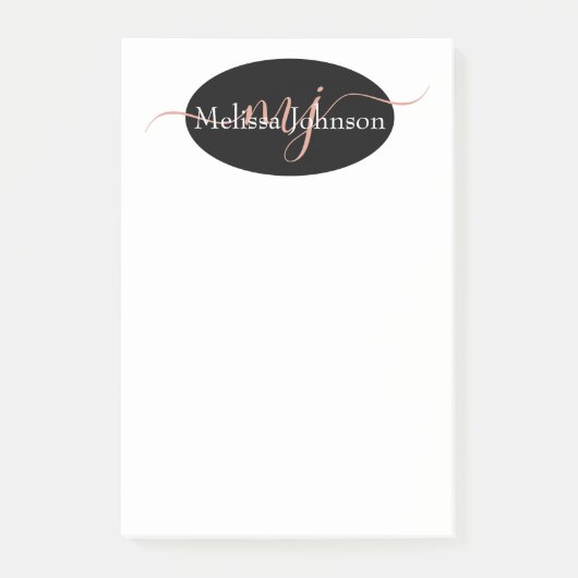 Elegante roze gouden letters op zwart post-it® notes (Voorkant)