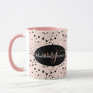 Elegante roze gouden letters op zwarte mok
