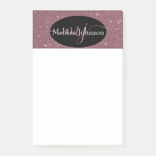 Elegante roze gouden letters op zwarte Post-it No Post-it® Notes (Voorkant)