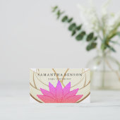 Elegante Roze & Gouden Lotus Flower Logo Yoga Visitekaartje (Staand voorkant)
