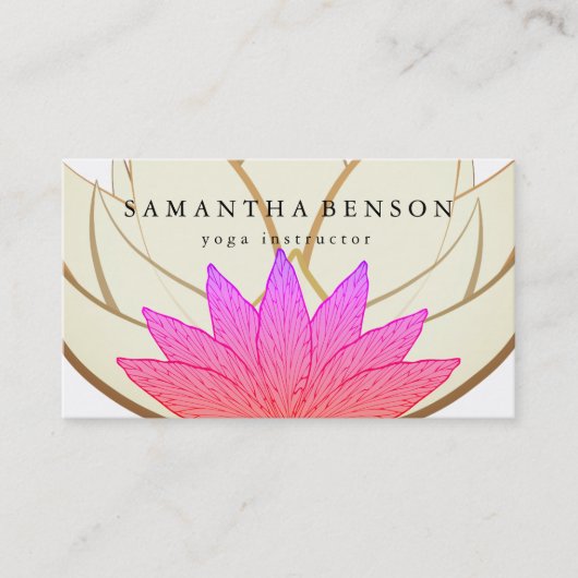 Elegante Roze & Gouden Lotus Flower Logo Yoga Visitekaartje (Voorkant)